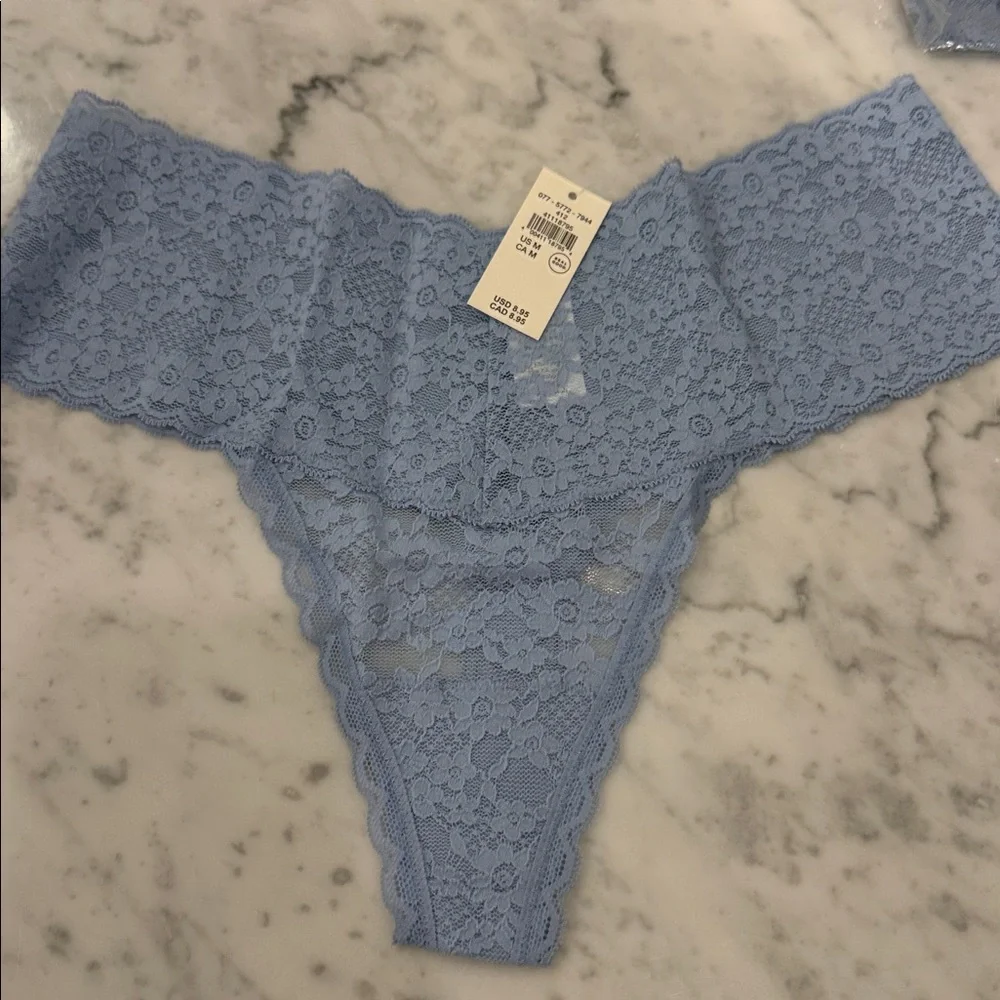 3 aerie Powder Blue Lace thongs - Picture 3 of 6